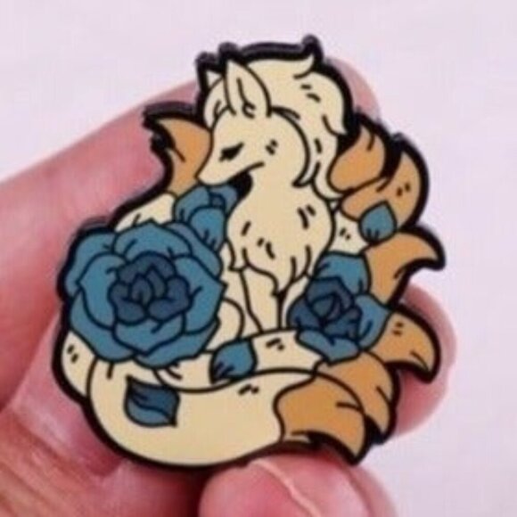 Blue Rose Ninetales: Elegant Pokemon Enamel Pin - Picture 2 of 5